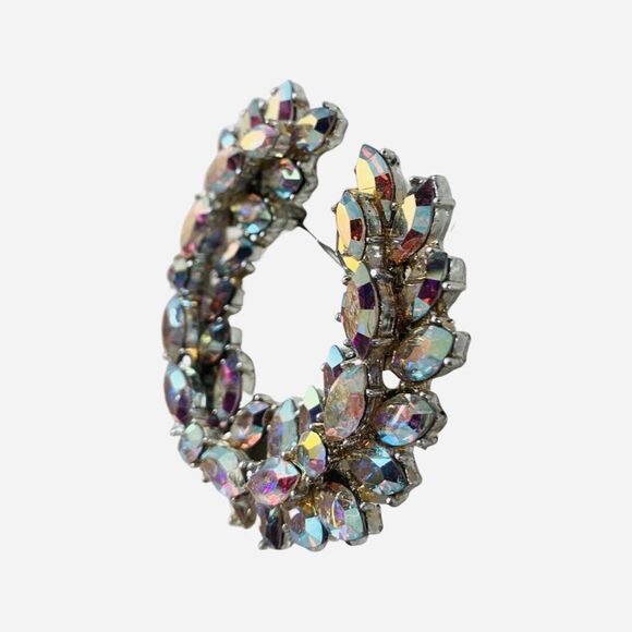 VTG Aurora Borealis Laurel Wreath Brooch 2.5" Silver Tone Sparkle - Picture 9 of 14